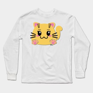 Qitty Cute Cartoon Blob Kitty | Sitting Plain Long Sleeve T-Shirt